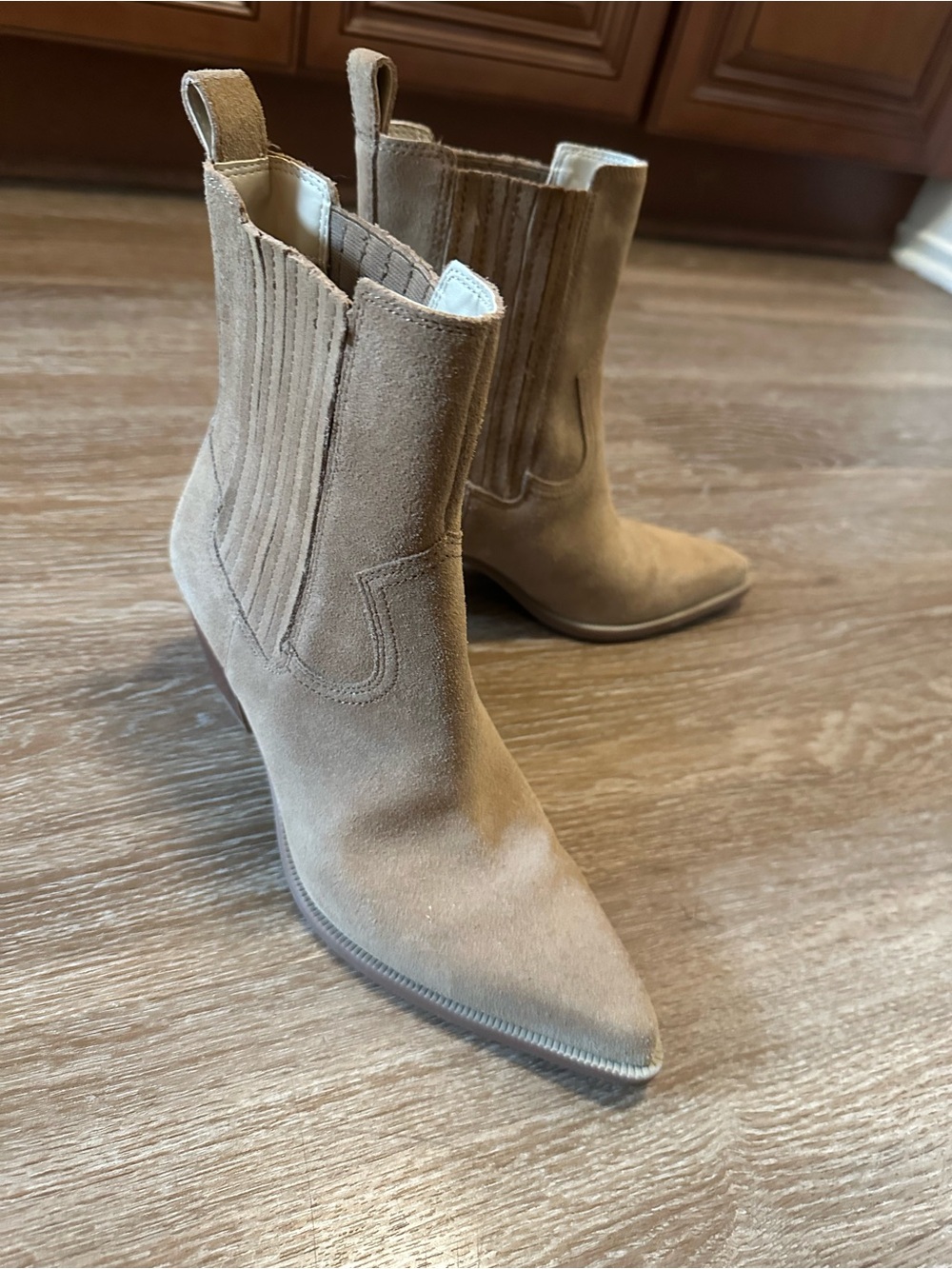 Dolce Vita Taupe Suede Pointed-Toe Ankle Boots